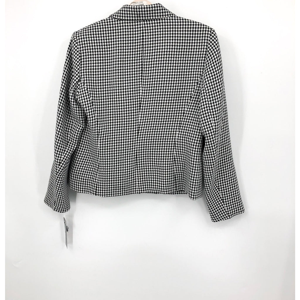 LE SUIT Women's Cropped Blazer Size 12 Black White Houndstooth Check NWT