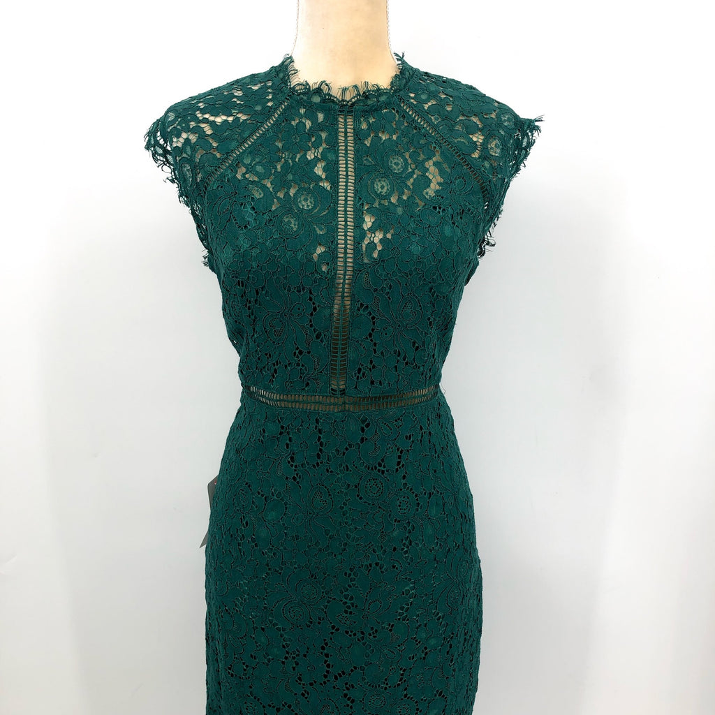 BARDOT Women's Lace Panel Dress Size 8 Large Forest Green Sleeveless NWT