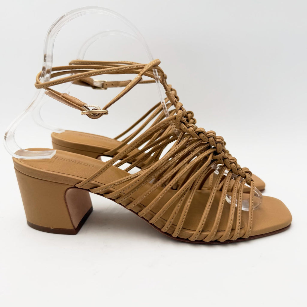Bernardo Womens Briga Strappy Block Heel Sandals Size 6.5 Tan Dune Leather NWOB