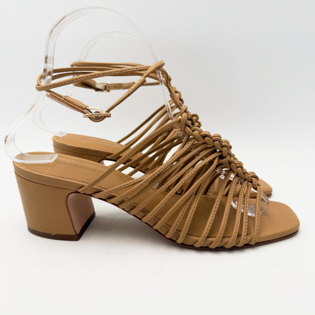 Bernardo Womens Briga Strappy Block Heel Sandals Size 6.5 Tan Dune Leather NWOB