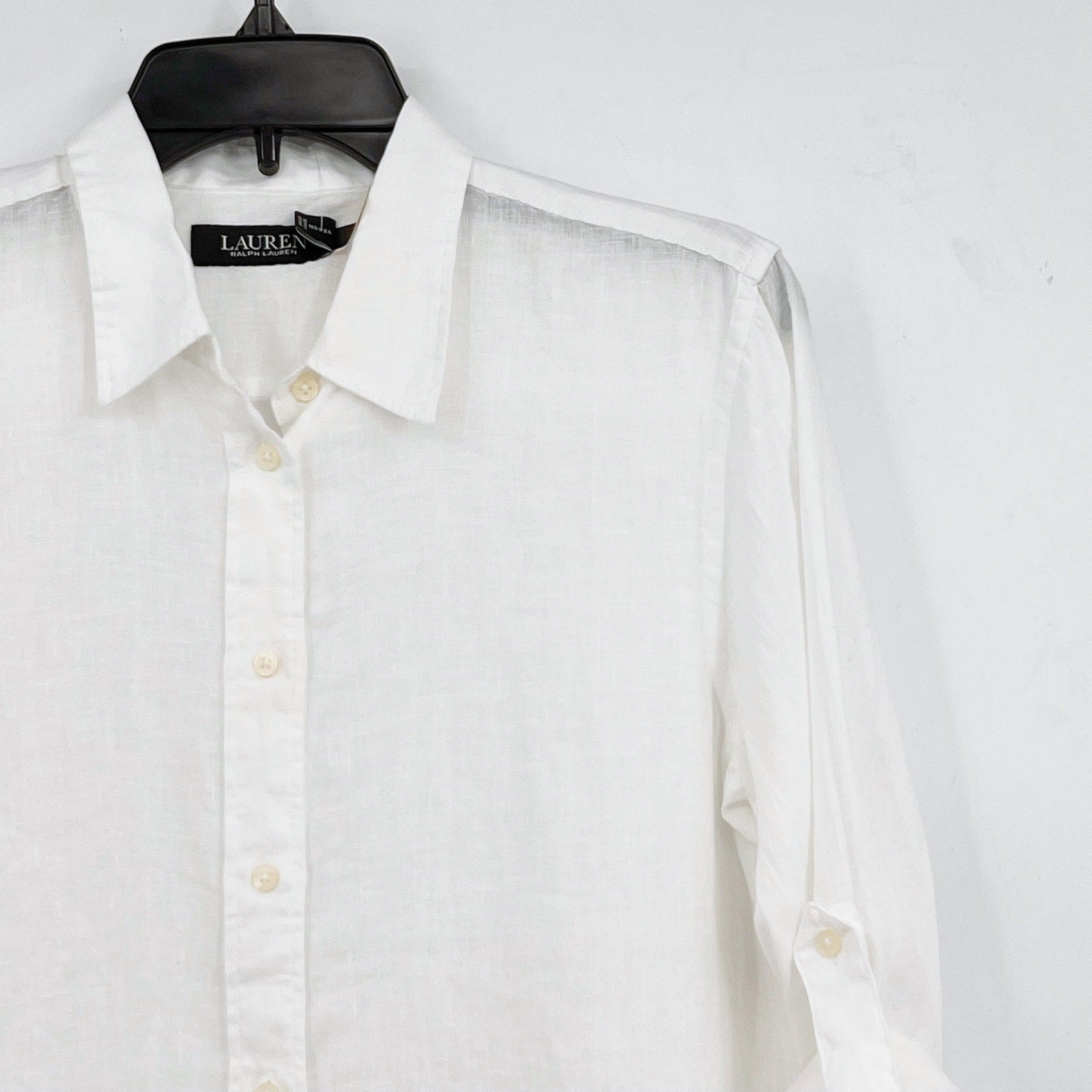 LAUREN RALPH LAUREN Womens Linen Shirt Medium White Roll Tab Sleeve NWT