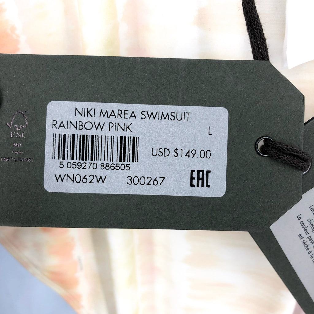 ALLSAINTS Women's Niki Marea Swimsuit One Piece Large Rainbow Pastel NWT