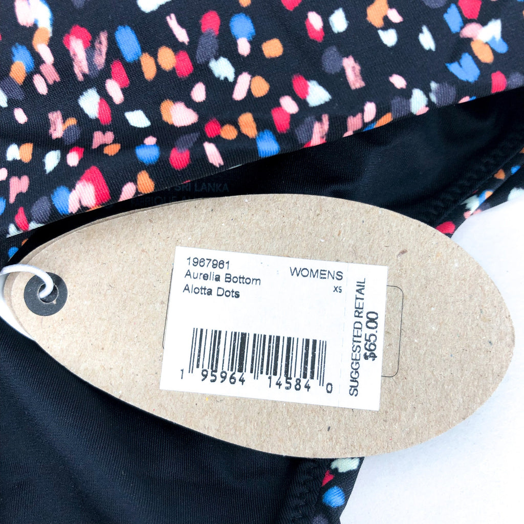 PRANA Women's Aurelia Bikini Bottom XS Black Alotta Dots High Waist NWT