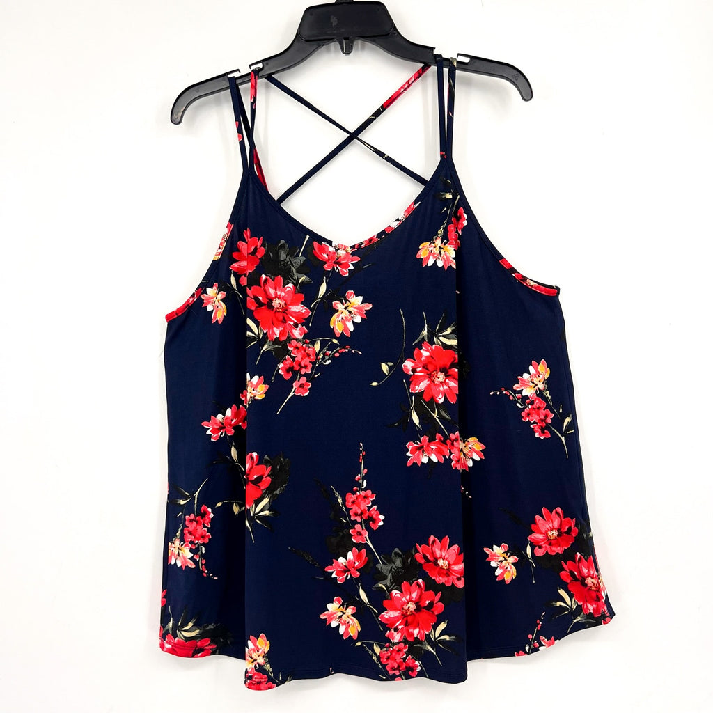 PAPERMOON Women's Basima Back Detail Knit Top 1X Navy Blue Floral Stitchfix NWT