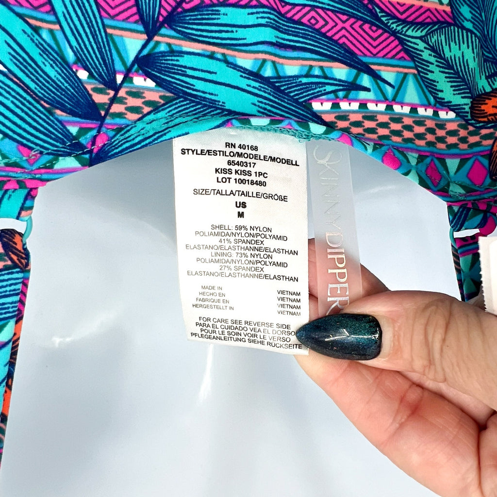 SKINNY DIPPERS Mojito Kiss Kiss Wrap One Piece Swimsuit Medium Blue Malibu NWT