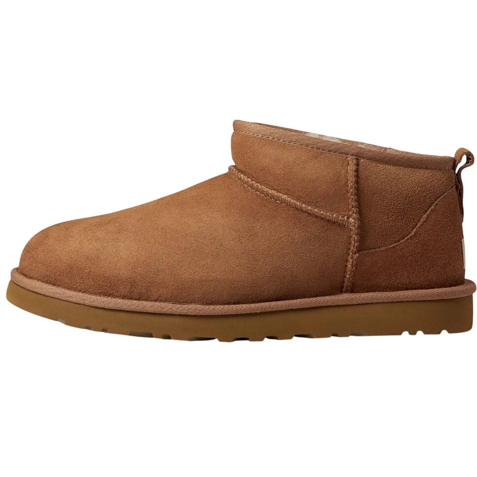UGG Mens Classic Ultra Mini Boots Size 9 EU 42 Tan Chestnut Suede Fur Lining NIB