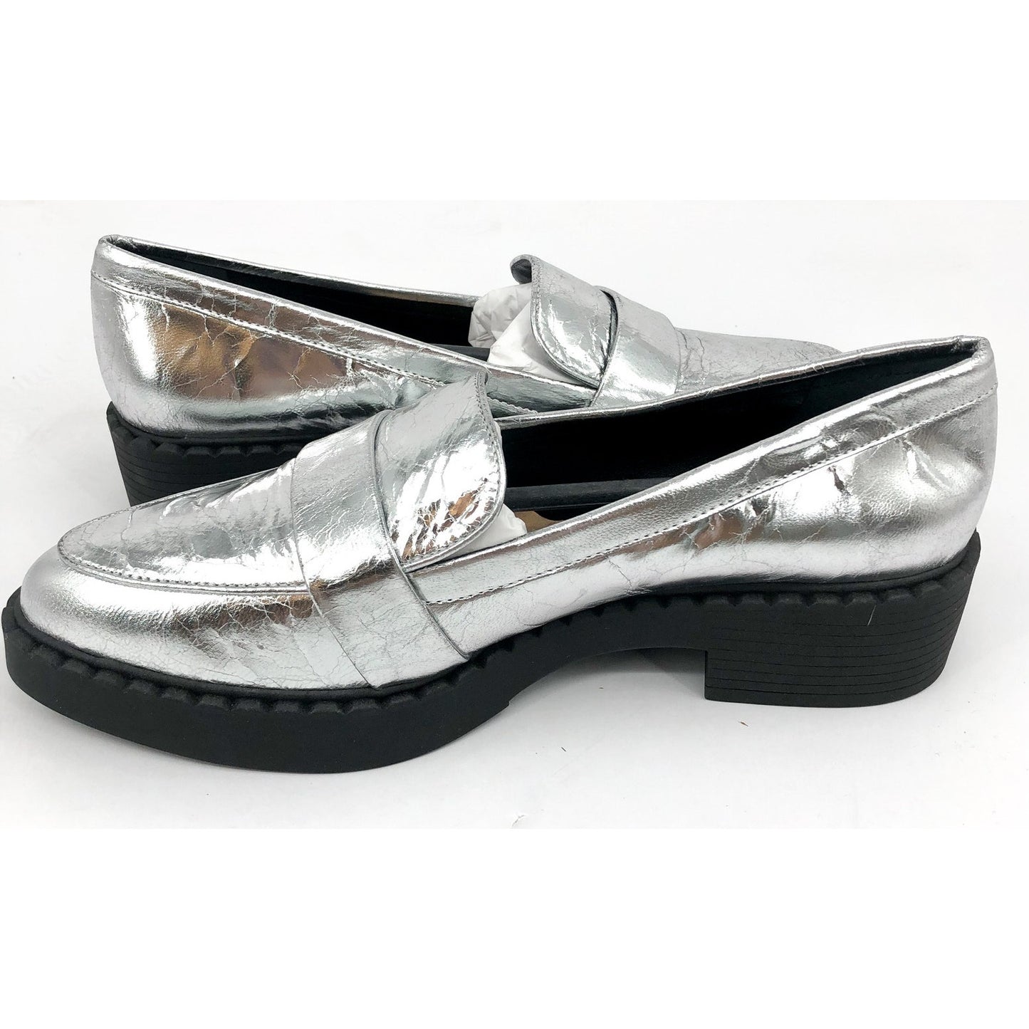 VINCE CAMUTO Women's Echika Loafer 8 M Silver Leather Chunky Block Heel NWOB