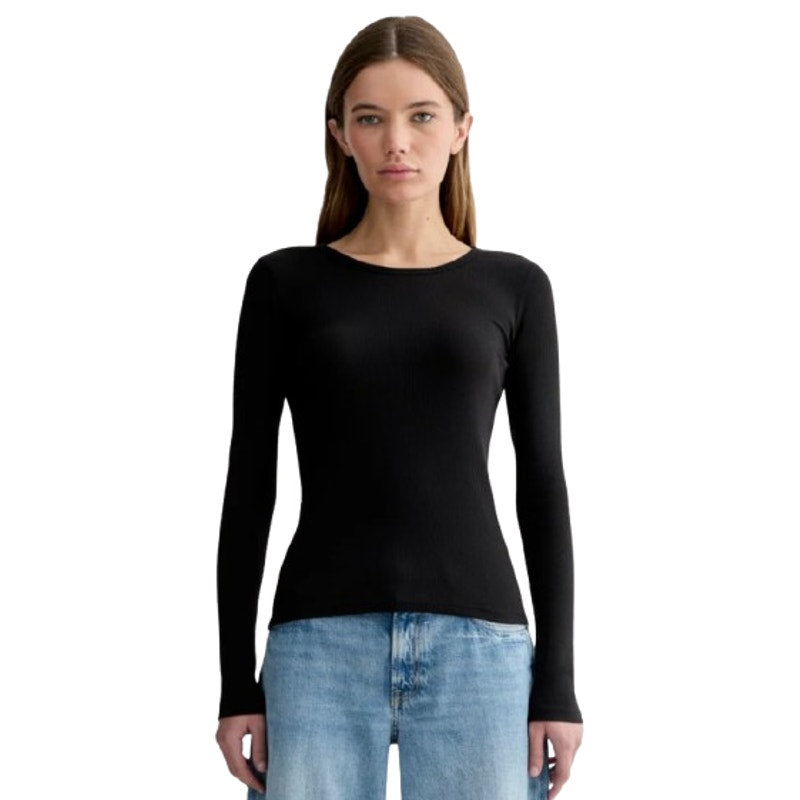 EVERLANE Womens The Luxe Rib Long-Sleeve Crew Tee Medium Black Supima Cotton NWT