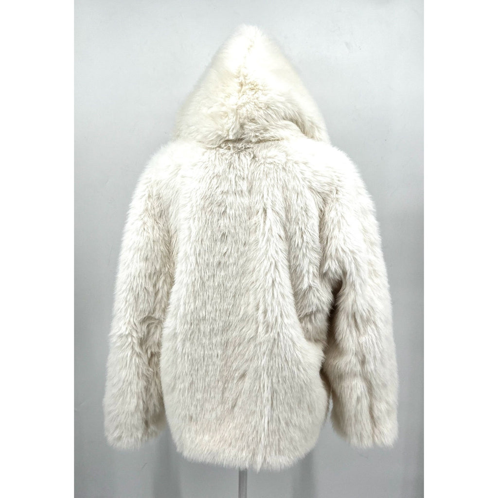 Bardot Womens Callan Faux Fur Jacket Large White Hooded NWT