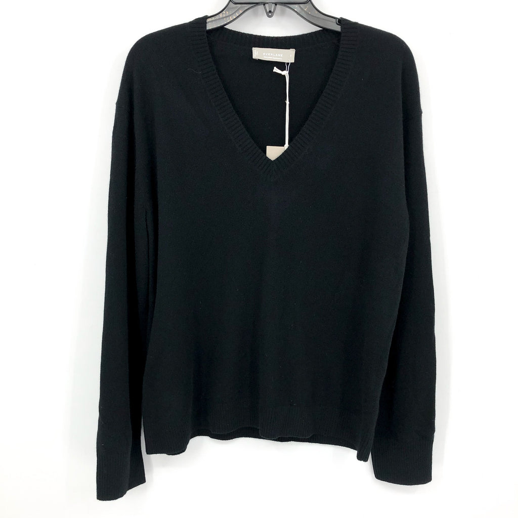 Everlane Womens The Classic V Cashmere Sweater Small Black Long Sleeve NWT