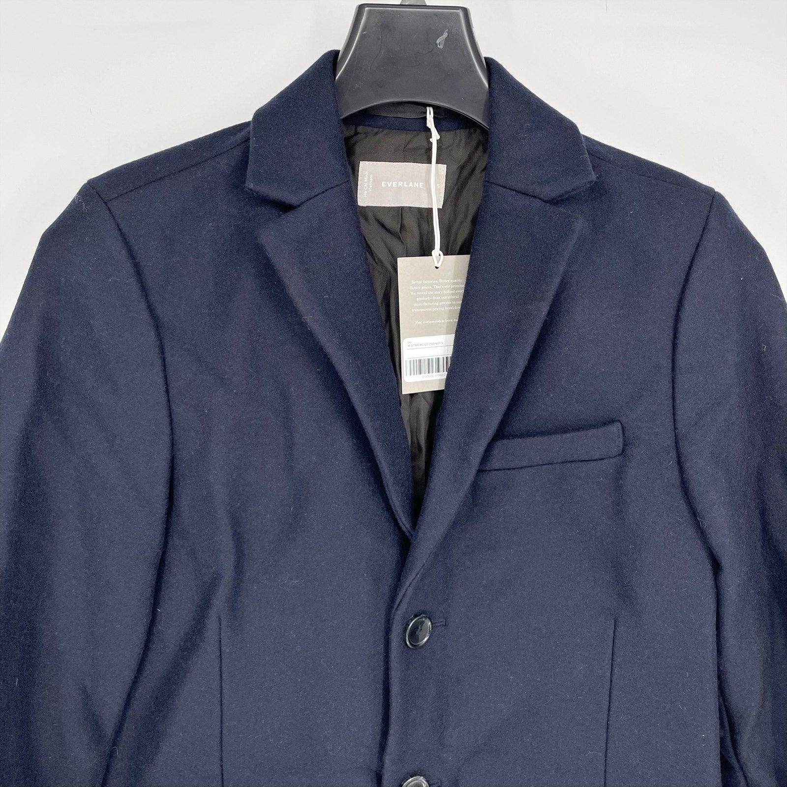 Everlane Mens The ReWool Overcoat Size Small Navy Blue Wool Blend NWT $298