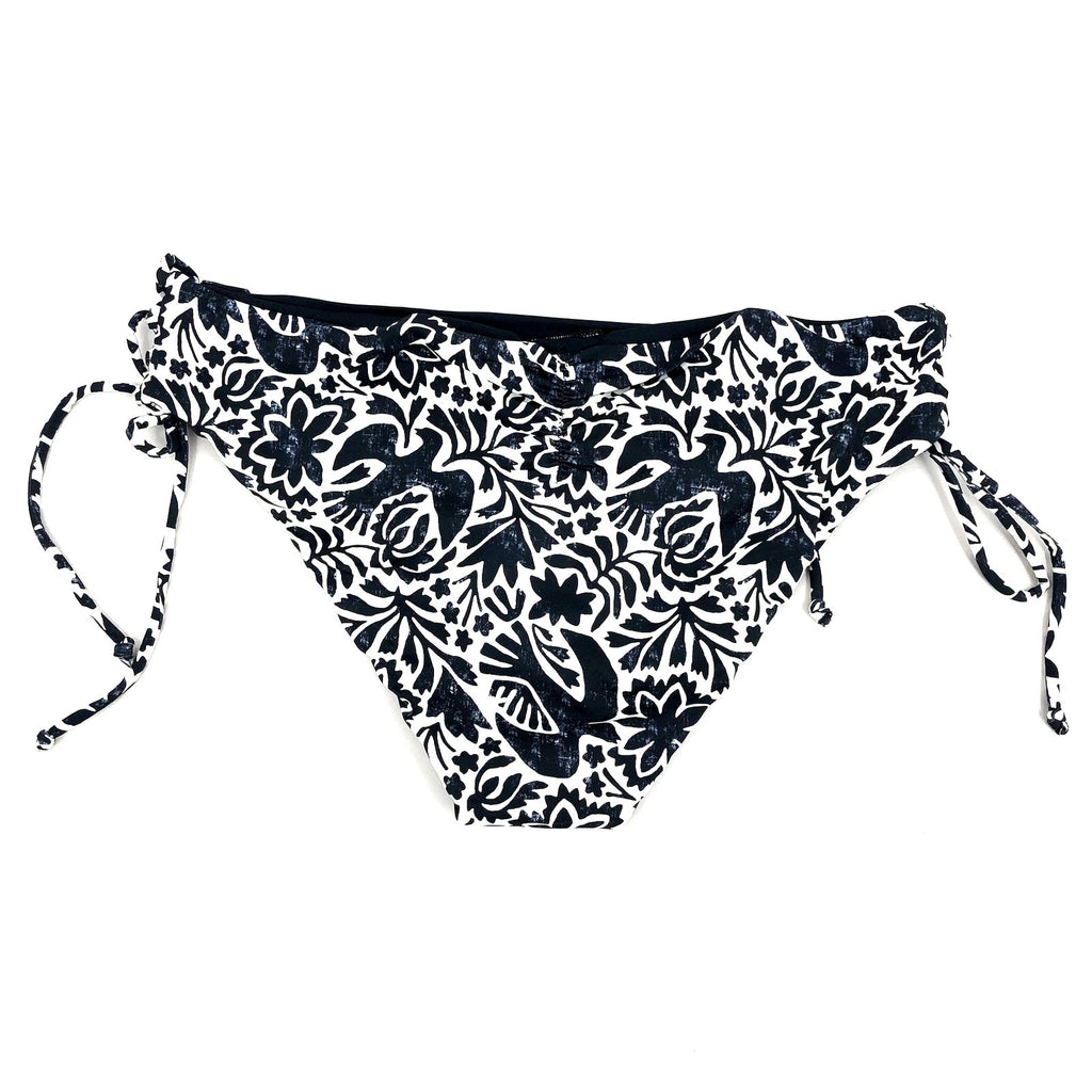 PRANA Women's Ruby Beach Bikini Bottom XL Black Flora Fauna Print Side Lace NWT