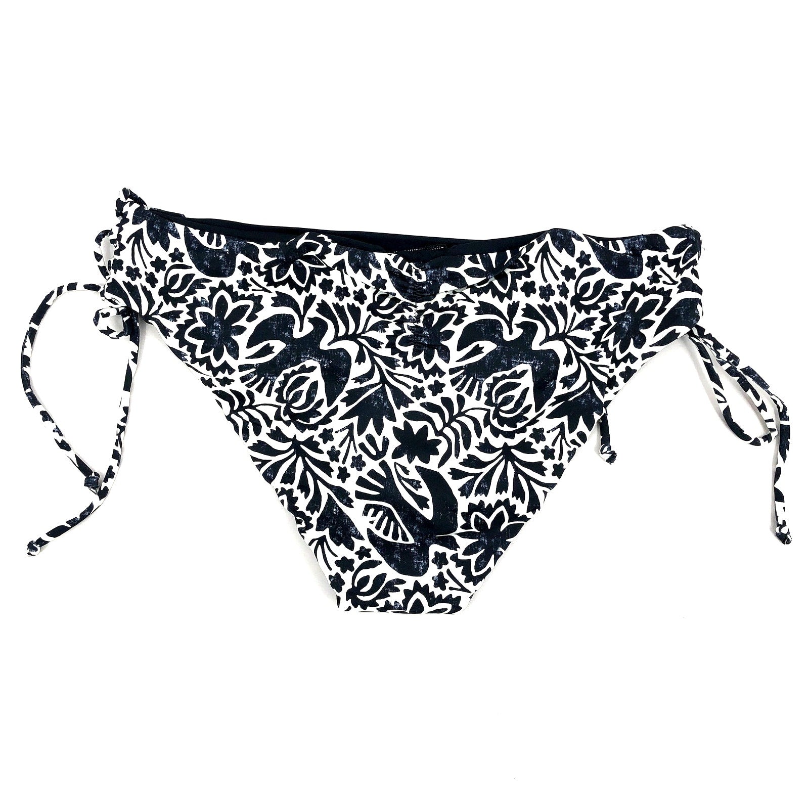 PRANA Women's Ruby Beach Bikini Bottom XL Black Flora Fauna Print Side Lace NWT