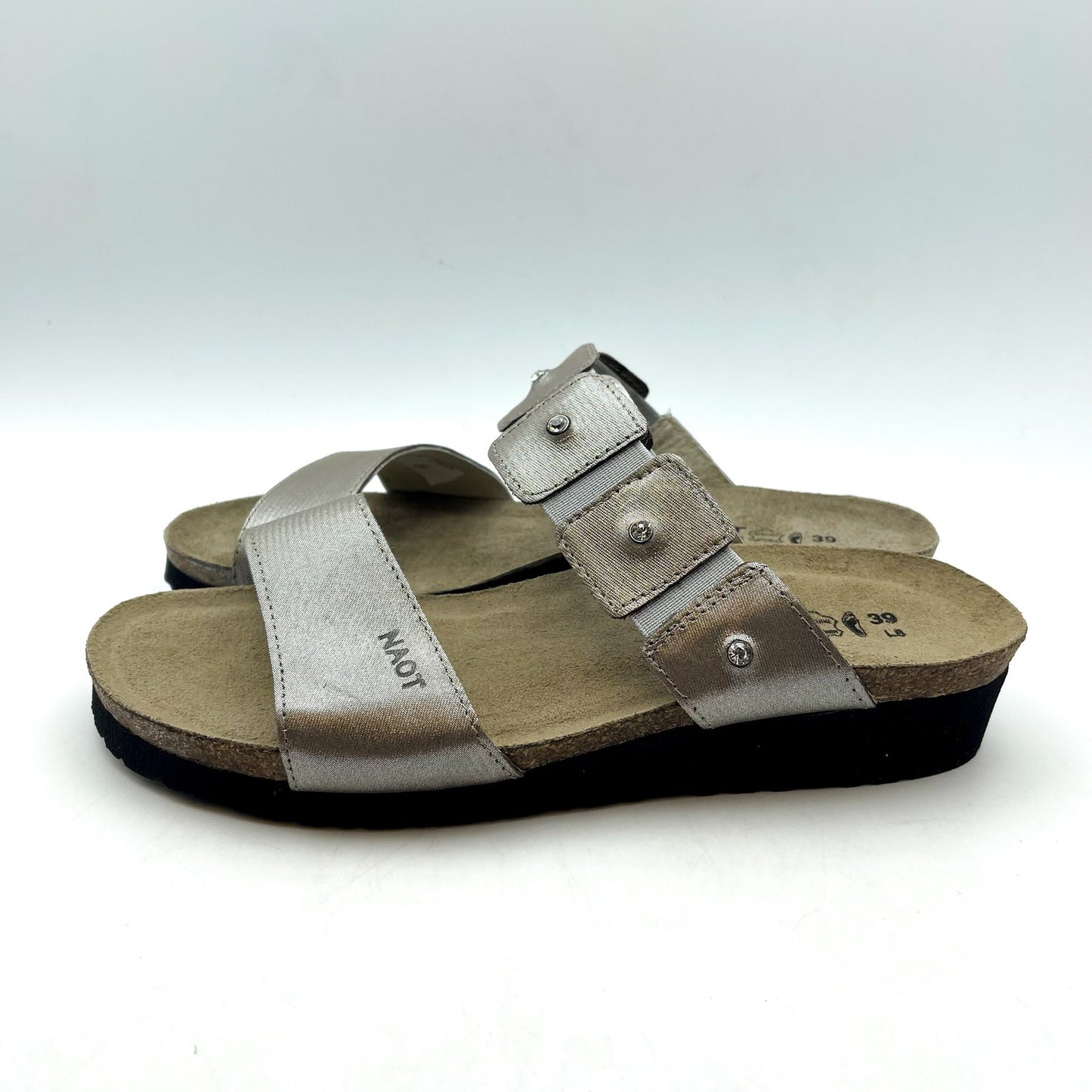 NAOT Womens Ashley Wedge Sandals EU 39 US 8 Silver Leather Rhinestone NWOB