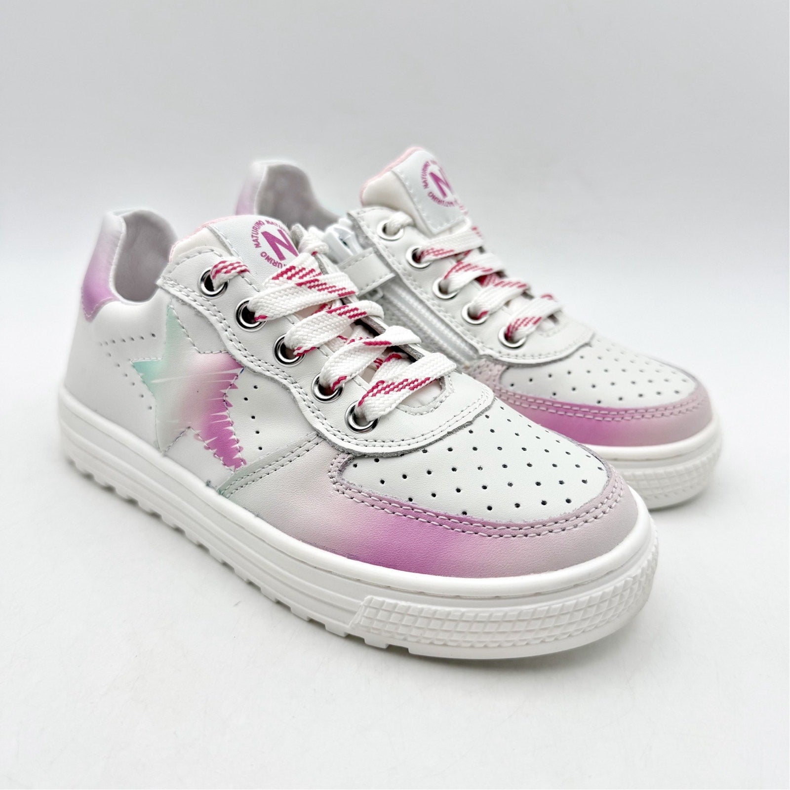 Naturino Girls Hess 2 Vl Sneakers EU 28 US 11 White Pink Blue Leather NWOB