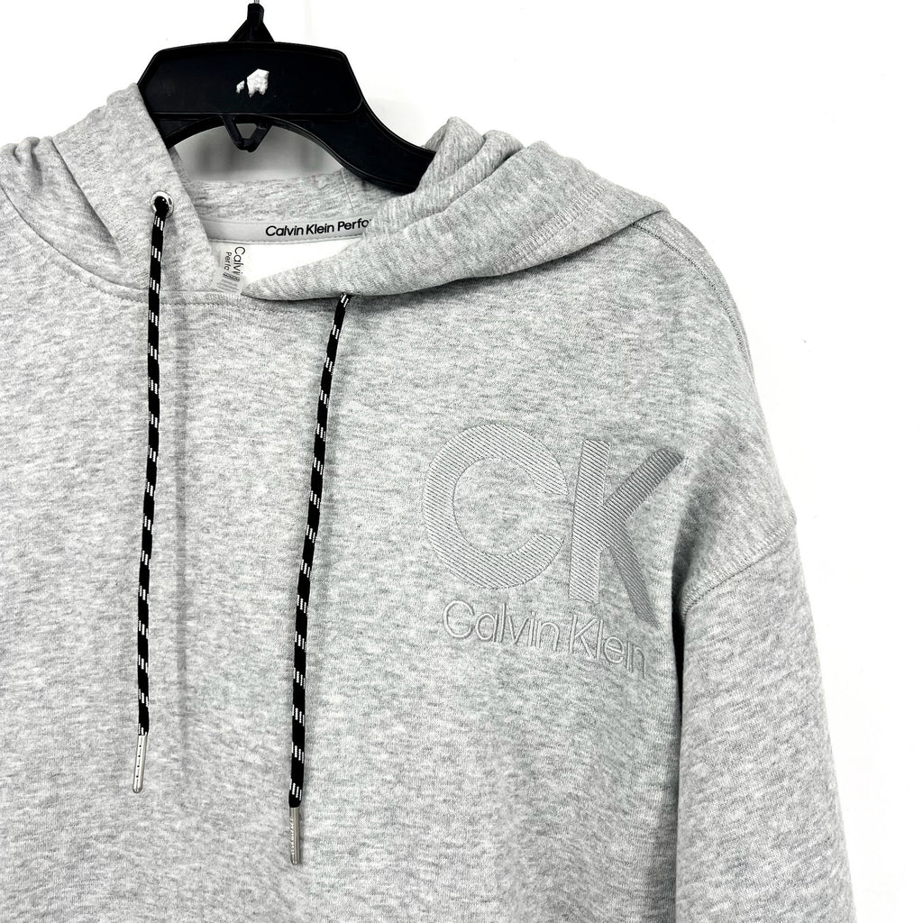 CALVIN KLEIN Women's Logo Hoodie Medium Pearl Grey Pullover Sweatshirt NWT
