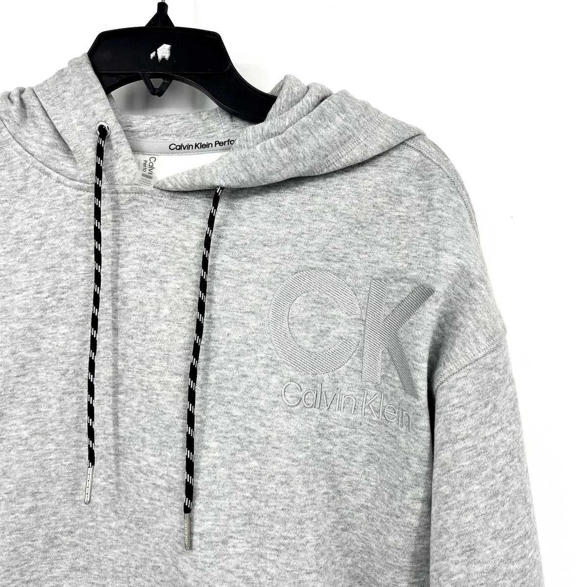 CALVIN KLEIN Women's Logo Hoodie Medium Pearl Grey Pullover Sweatshirt NWT