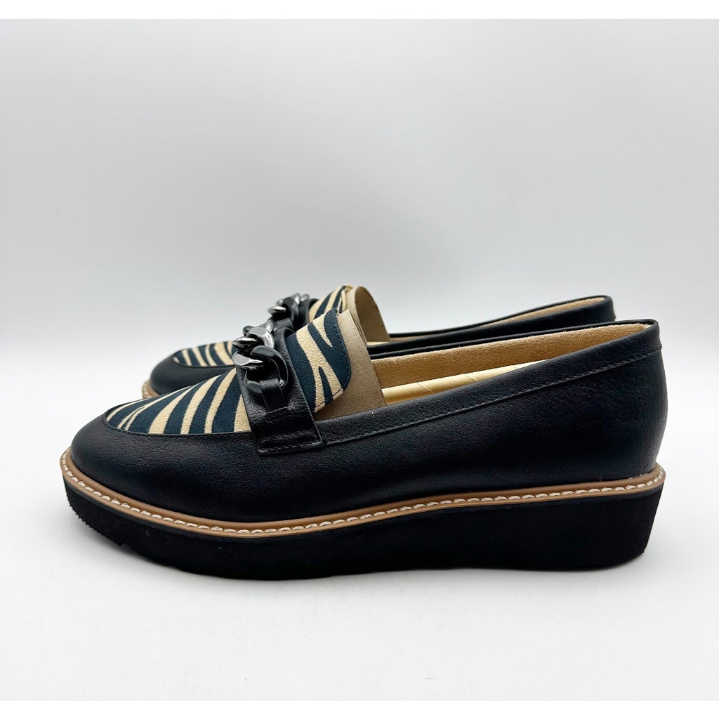 Naturalizer Womens Emmal Wedge Loafers Size 8.5 WIDE EU 38.5 Black Zebra NIB