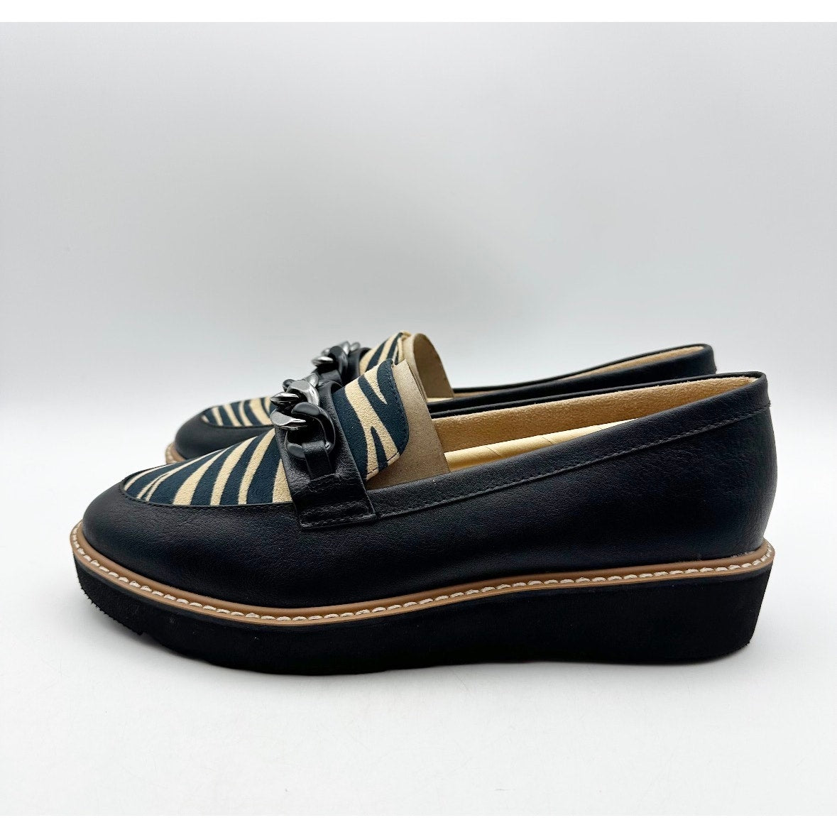 Naturalizer Womens Emmal Wedge Loafers Size 8.5 WIDE EU 38.5 Black Zebra NIB