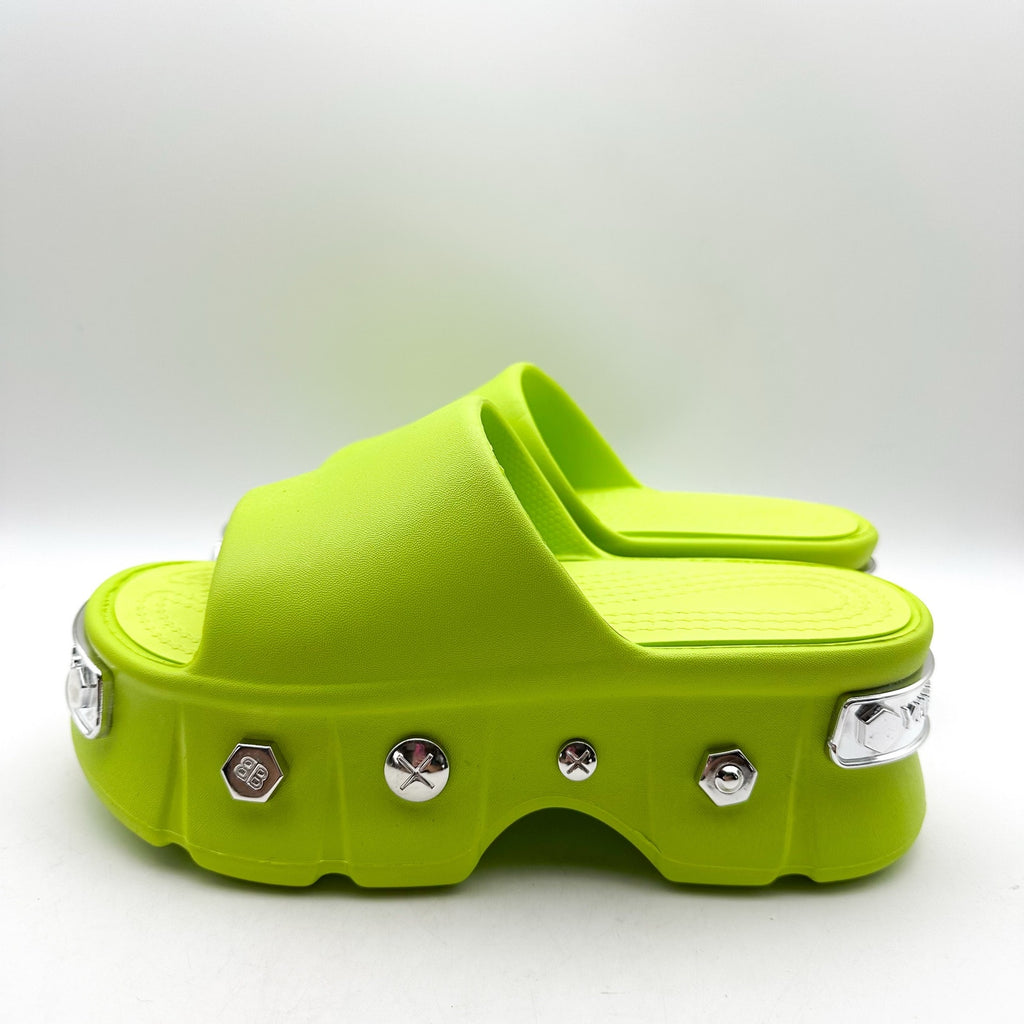 YURTKUMAS Womens Chunky Platform Slide Sandals Size 9 EU 39-40 Lime Green NWOB