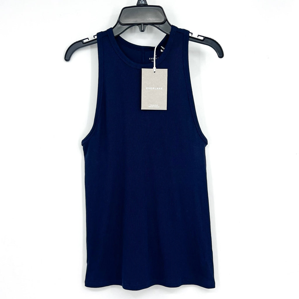 EVERLANE Women's The Luxe Rib Racerback Tank Medium Navy Blue Supima Cotton NWT