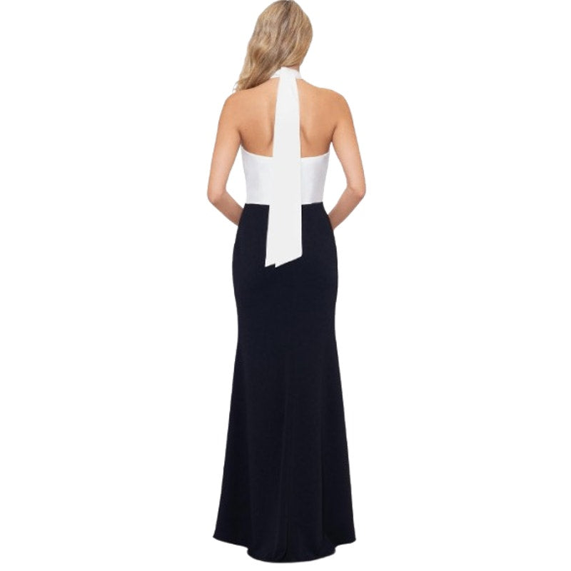 BETSY & ADAM Womens Long Scuba Crepe Gown Size 6 Bright White Black NWT