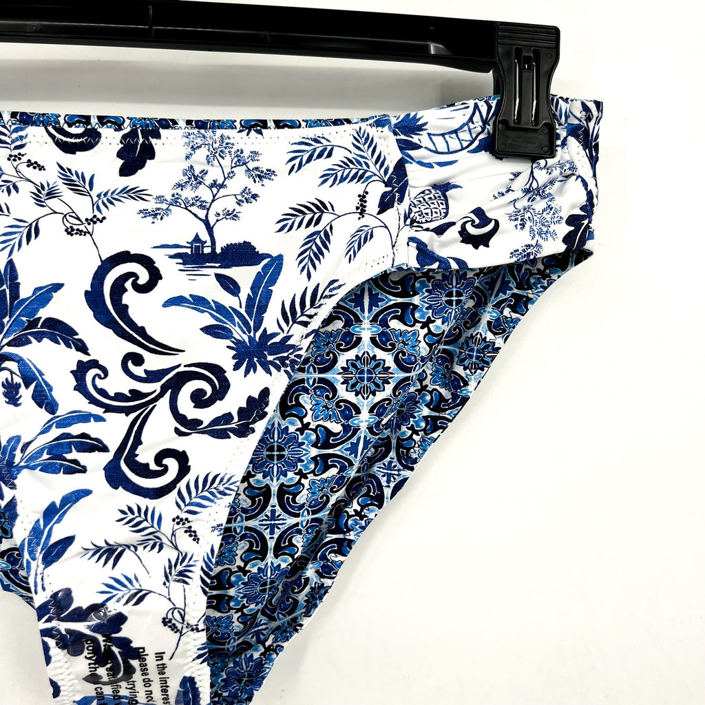TOMMY BAHAMA Terrazzo Tile Reversible Hipster Bikini Bottom Large Blue Print NWT