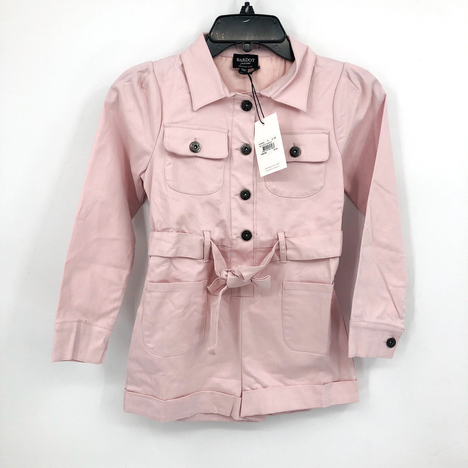 BARDOT JUNIOR Girls Rae Utility Romper Size 14 Blush Pink Short Sleeve Belt NWT