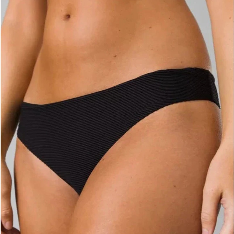 PRANA Women's Gemma Bikini Bottom Large Black Ottoman Ribbed Low Rise NWT