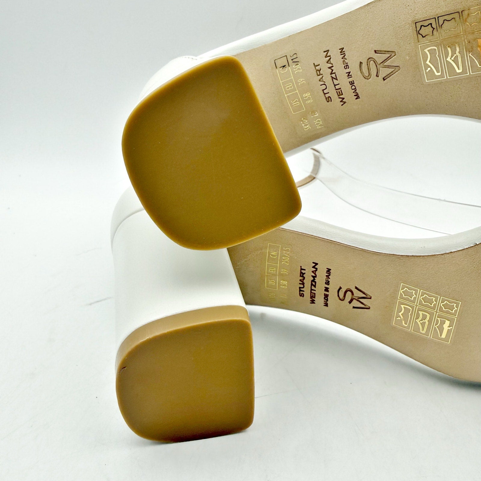 Stuart Weitzman Women Nudist Poppy 75 Block Heel Sandal US 8.5 White Leather NIB