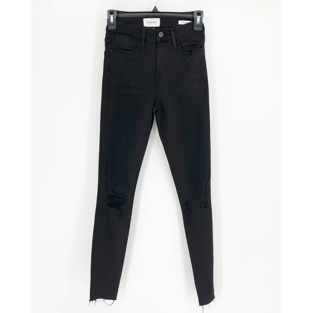 FRAME Womens Le High Skinny Jeans Size 25 US 2 Brisbane Black Raw Hem NWT