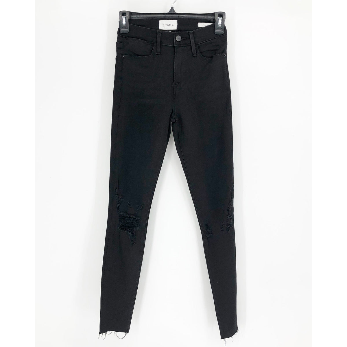 FRAME Womens Le High Skinny Jeans Size 25 US 2 Brisbane Black Raw Hem NWT