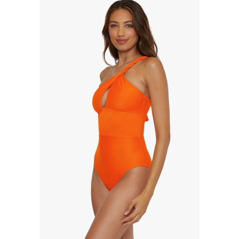 BECCA Women's Catalonia One Piece Swimsuit Small Carrot Orange Asymmetrical