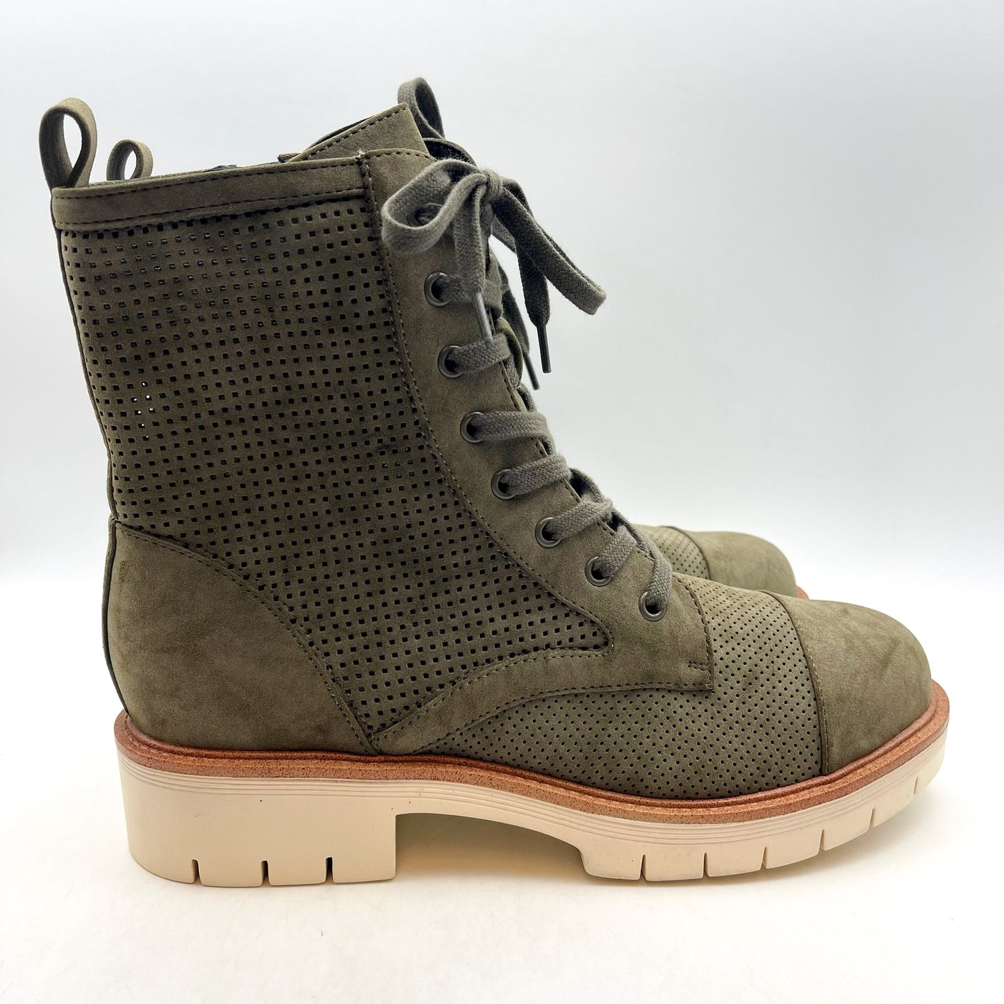 MIA Womens Havenn Kashton Lace Up Combat Boots US 8.5 M Olive Vegan Suede NWOB