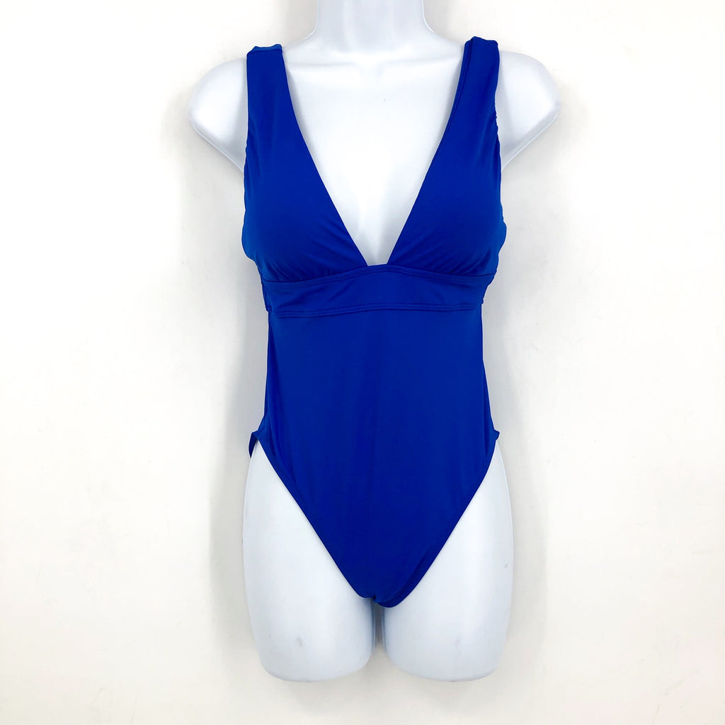 LAUREN RALPH LAUREN V Neck One Piece Swimsuit Size 6 Royal Blue Beach Club NWT