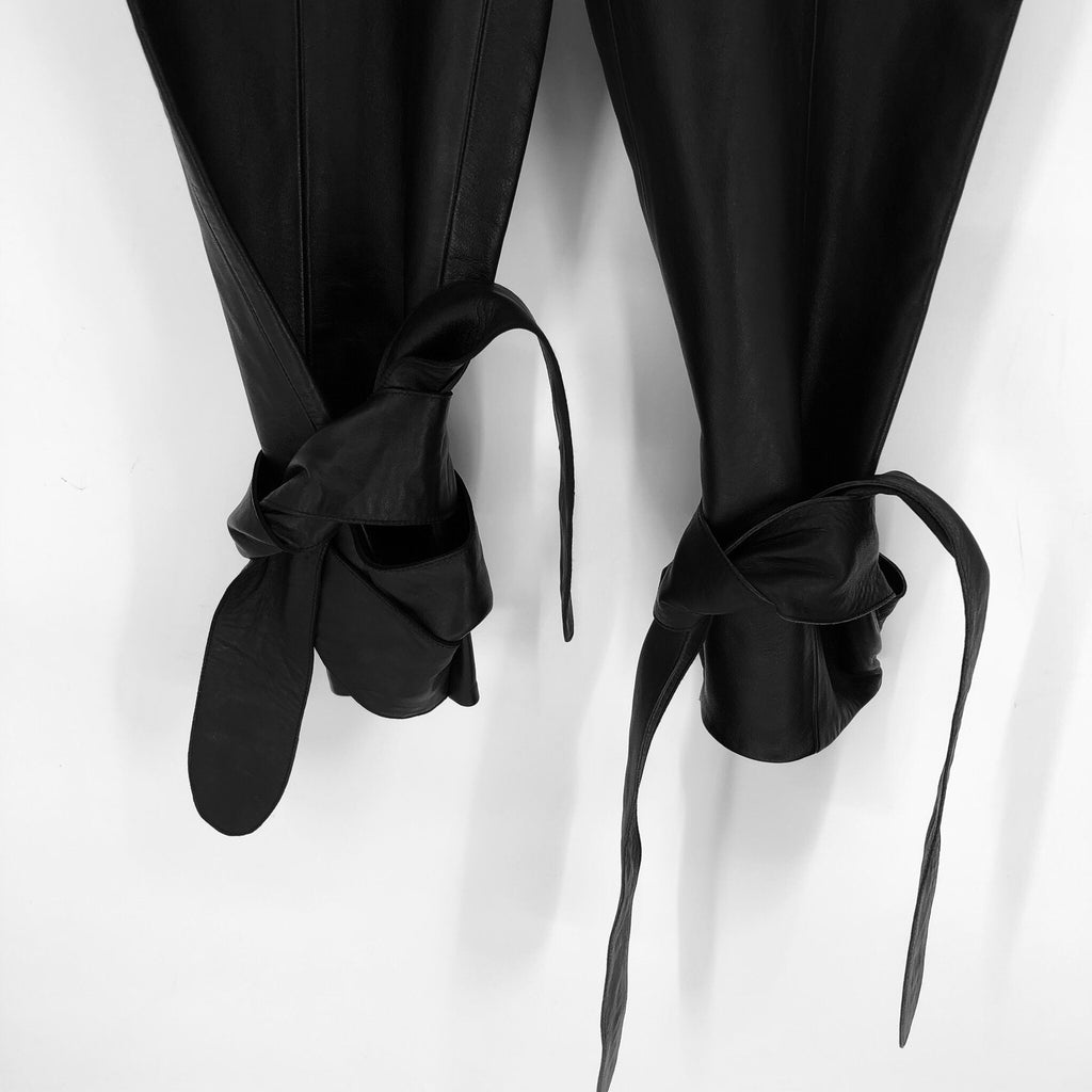 ATTICO Women's Leather Paper Bag Pants IT 40 US Small Black Tie Cuff Belted NWT