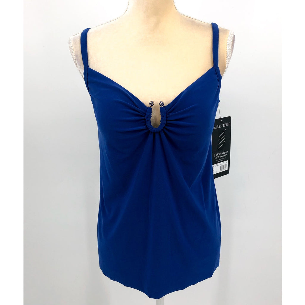 MIRACLESUIT Womens Razzle Dazzle Zing Tankini Top Size 8 Blue Azul Underwire NWT