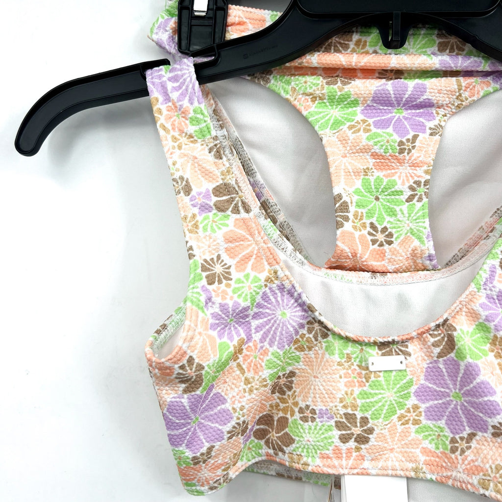 ROXY Girl's All About Sol Cropped Bikini Set Size 16 Pink Pastel Floral NWT
