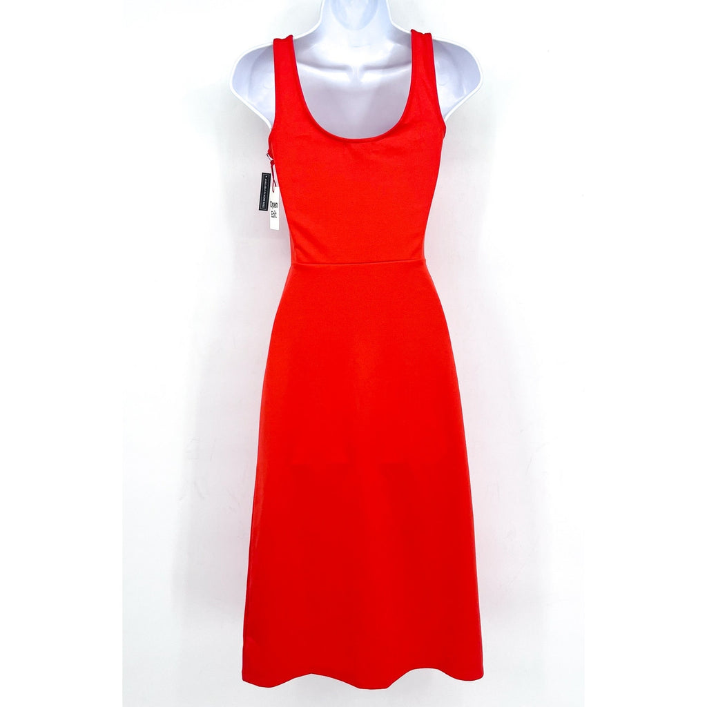 OPEN EDIT Women's Scoop Neck Midi Tank Dress XXS Orange Sleeveless Bodycon NWT