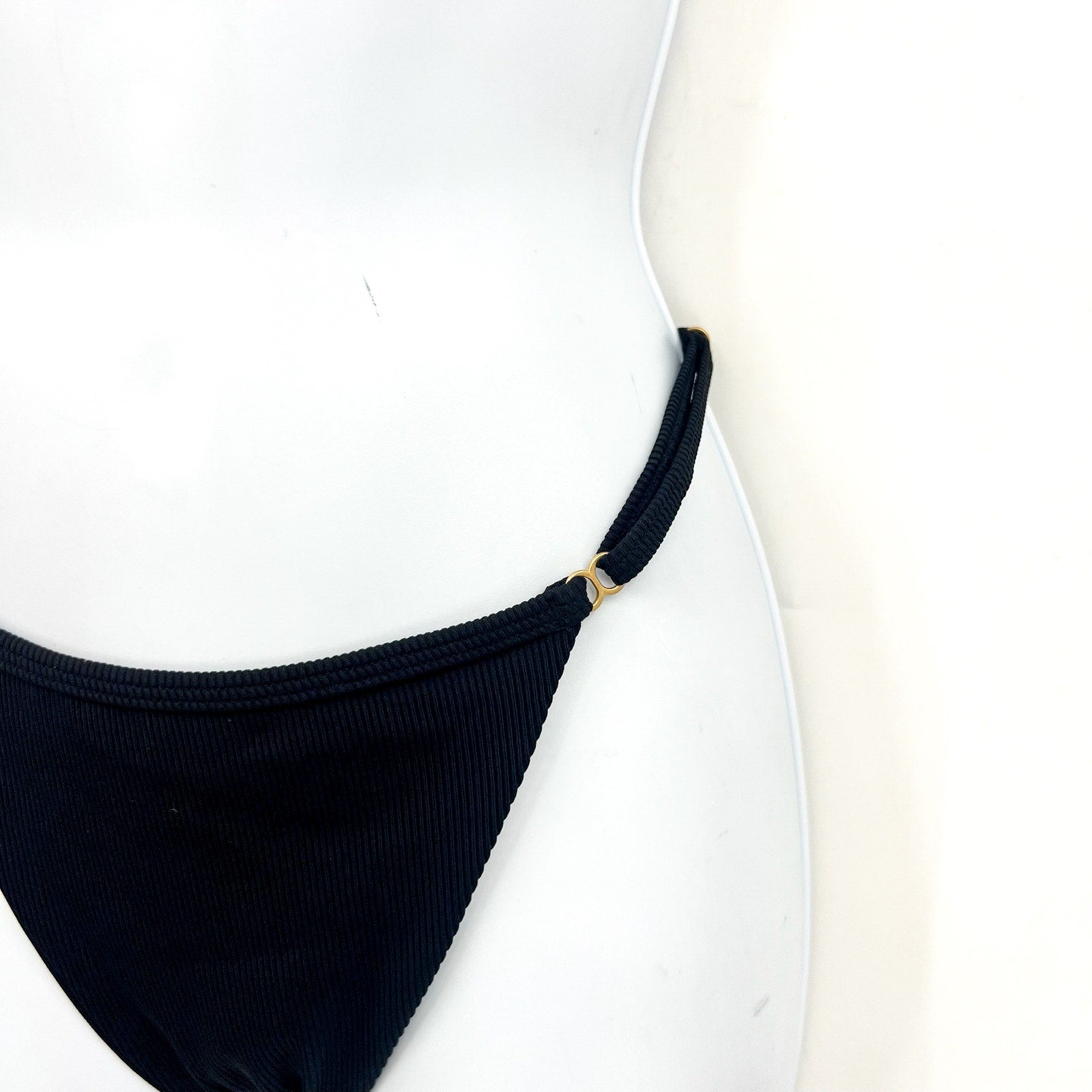 LSPACE Women's Remi Bikini Bottom Medium Black Ribbed Knit Adjustable NWT