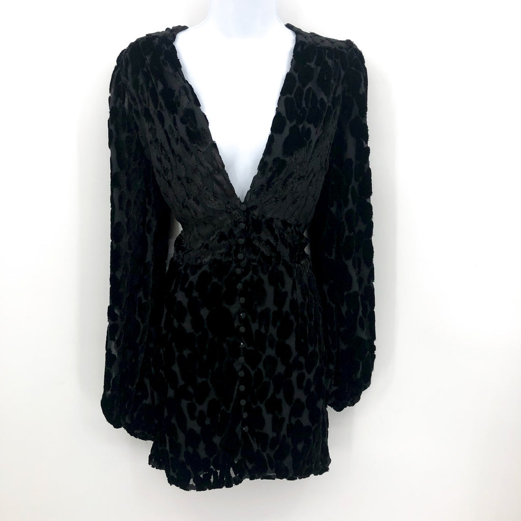 BARDOT Women's Leo Mini Dress Medium US 8 Black Burnout Velvet Long Sleeves NWR