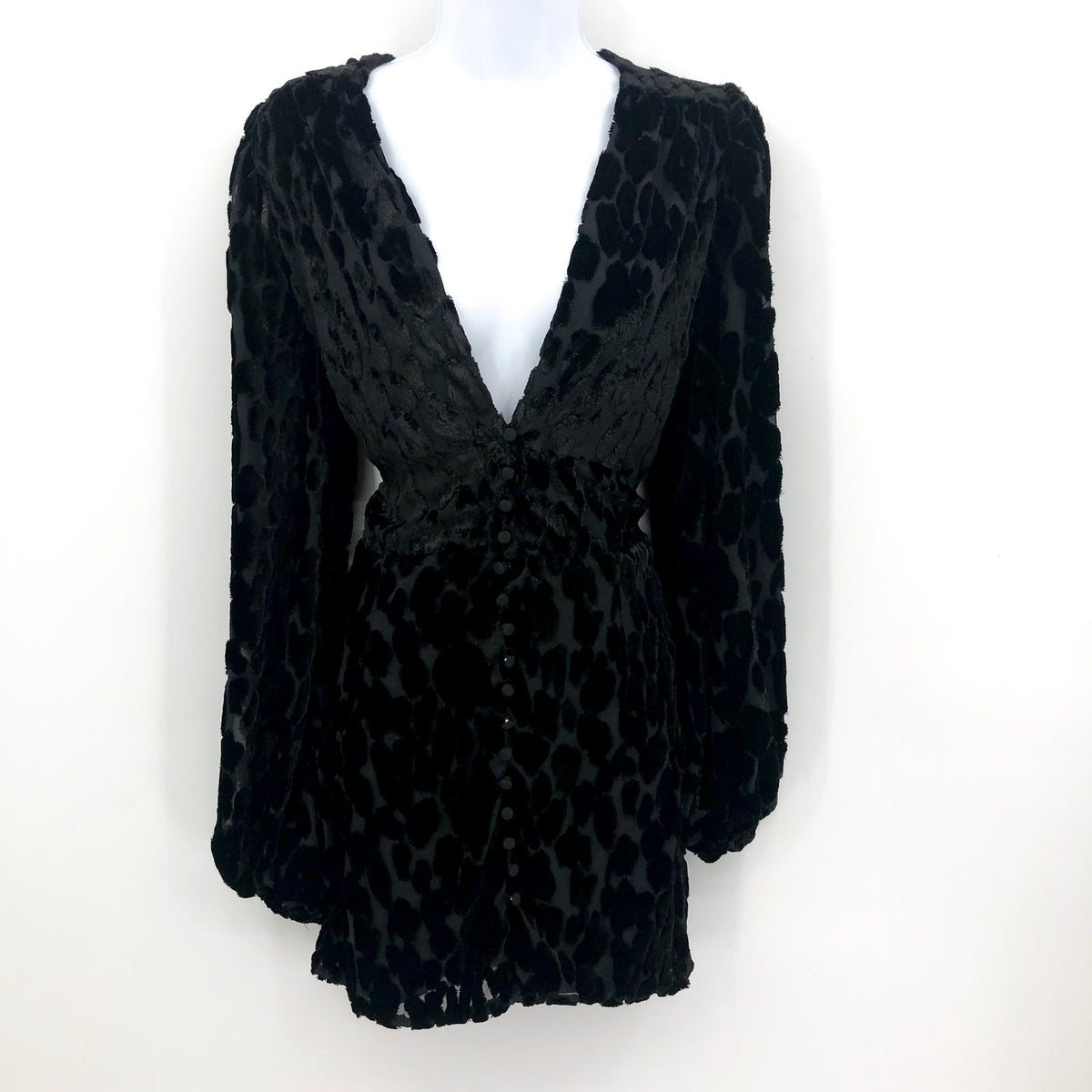 BARDOT Women's Leo Mini Dress Medium US 8 Black Burnout Velvet Long Sleeves NWR