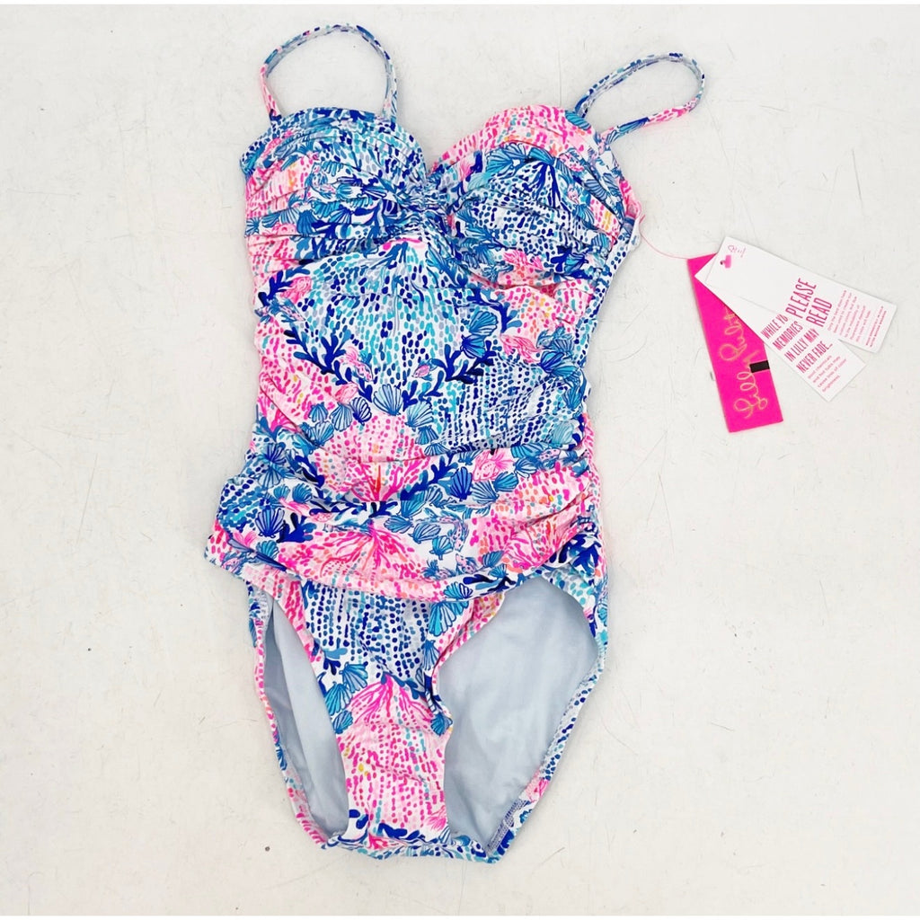 LILLY PULITZER Womens Layne One-piece Swimsuit Size 0 Blue Pink Sway with Me NWT