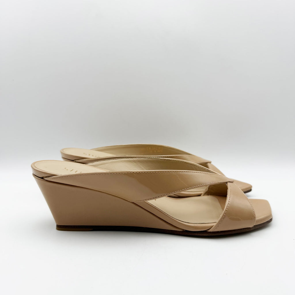 Stuart Weitzman Womens Miami 50 Wedge Slide Sandals Size 7.5 Tan Leather NIB