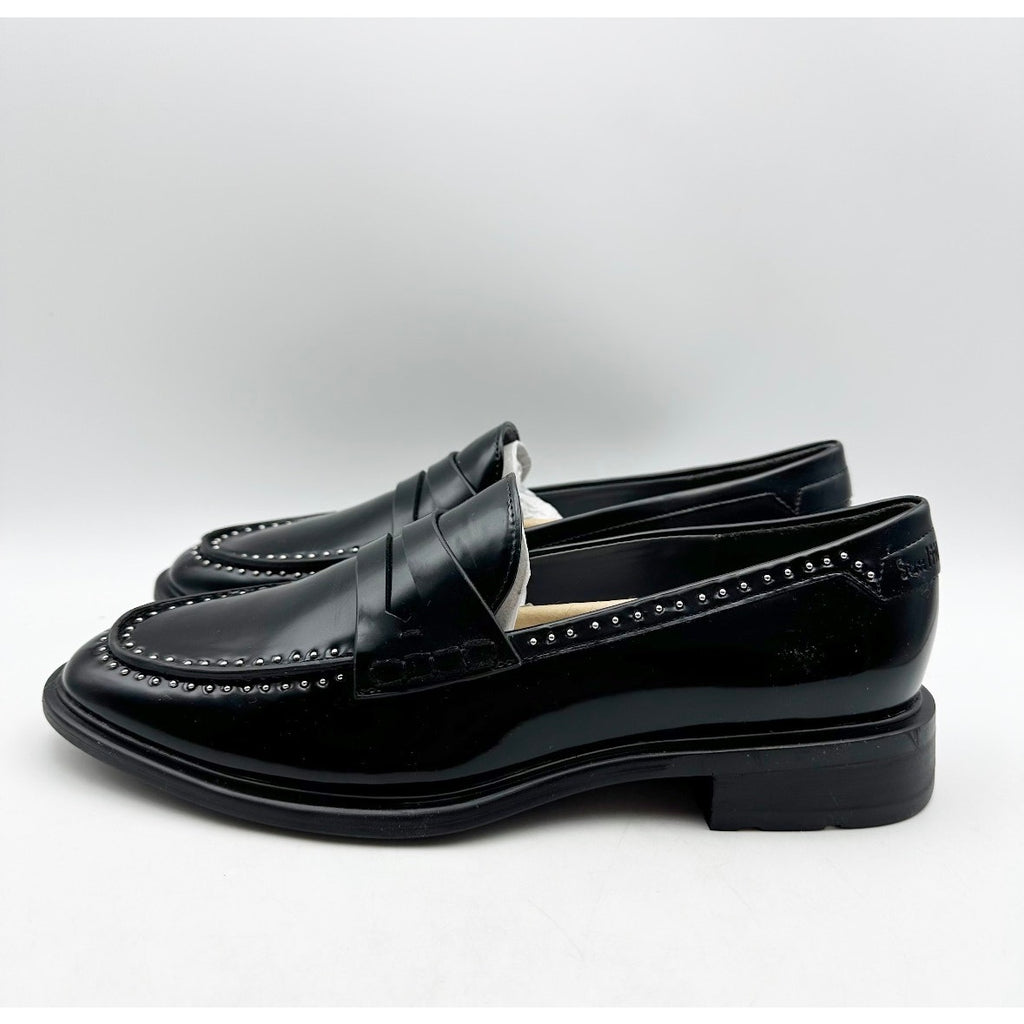 Franco Sarto Womens Eden Studded Loafers Size 8 M EU 38.5 Black Slip On NWOB