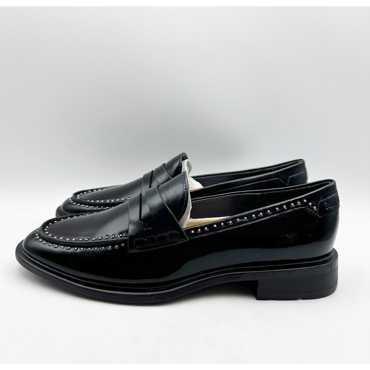 Franco Sarto Womens Eden Studded Loafers Size 8 M EU 38.5 Black Slip On NWOB