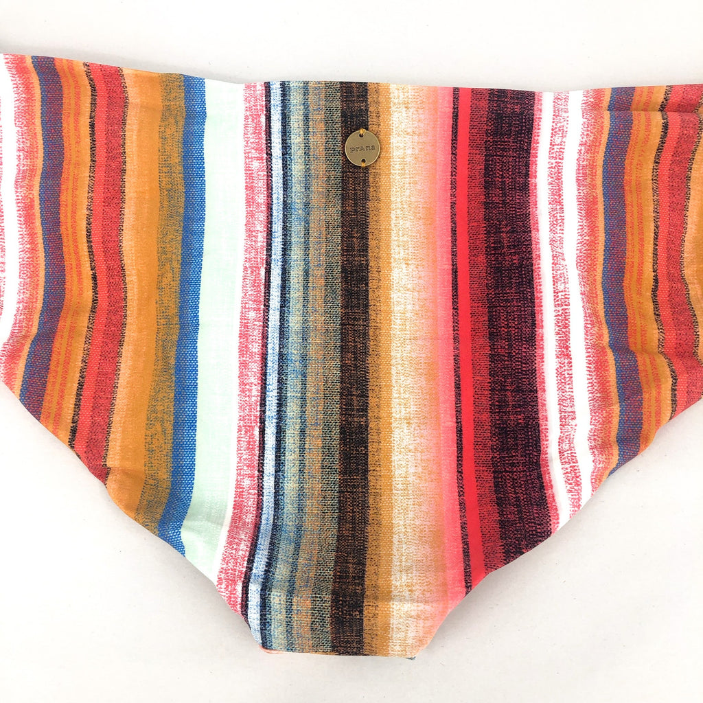 PRANA Women's Marta Bikini Bottoms Large Gold Baja Stripe Hipster NWT