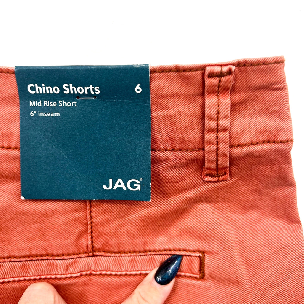 JAG JEANS Women's Fabric Dyed Chino Mid Rise Shorts Size 6 Orange Chutney NWT