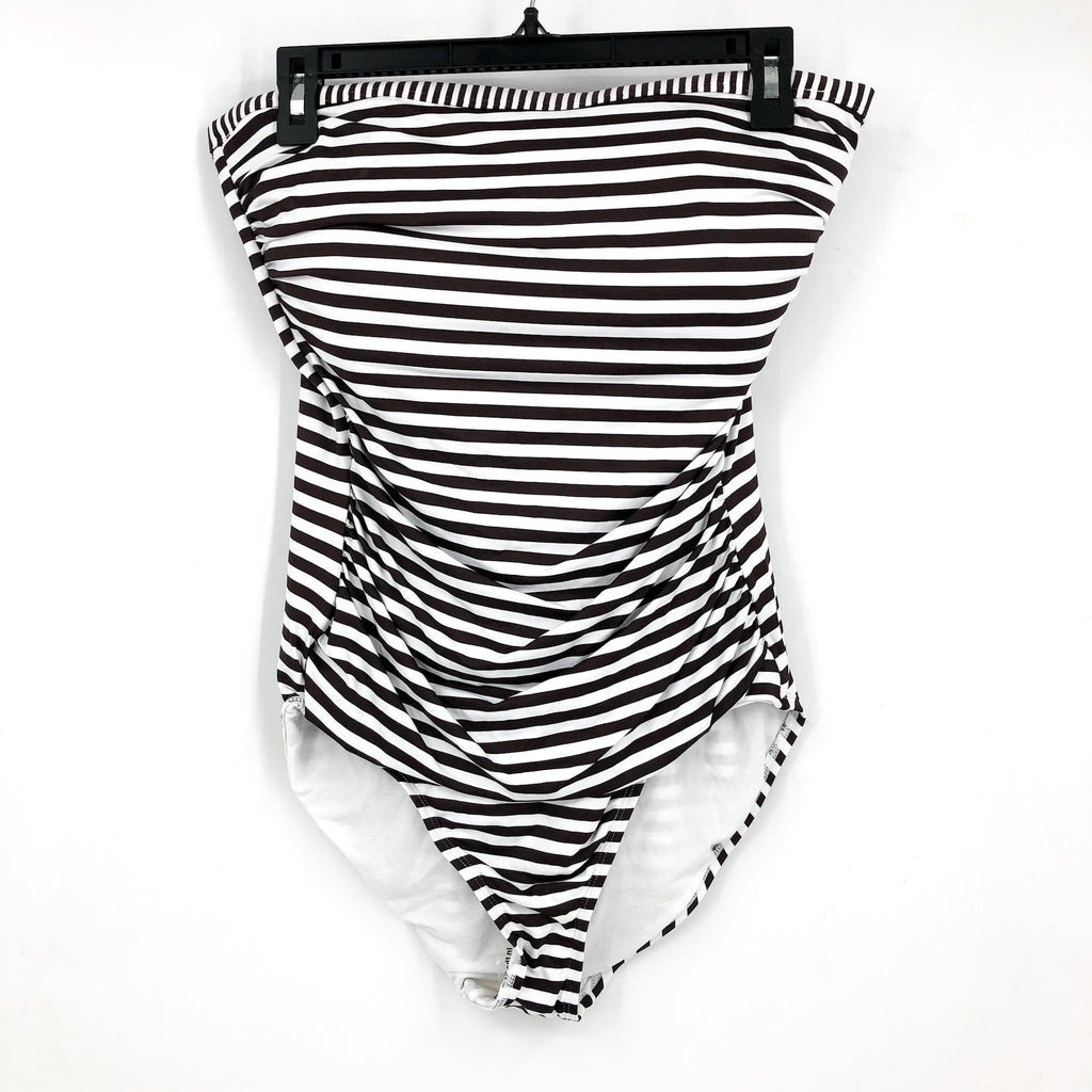 TOMMY BAHAMA Women Breaker Bay One-Piece Swimsuit Size 16 Brown White Stripe NWT