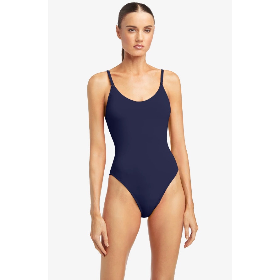 ROBIN PICCONE Ava Scoop Neck Mio One Piece Swimsuit Size 12 Navy Blue NWT